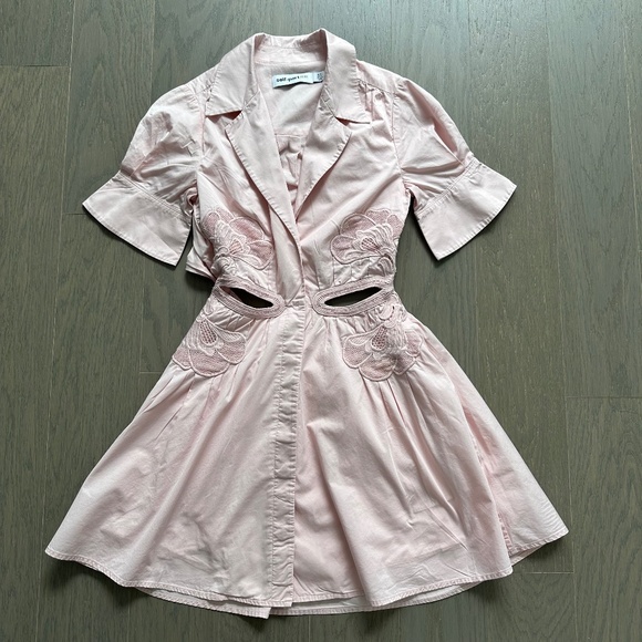 Self-Portrait Pink Cutout Mini Dress Lace Appliqué Shirt Dress - US 0 - Picture 2 of 11